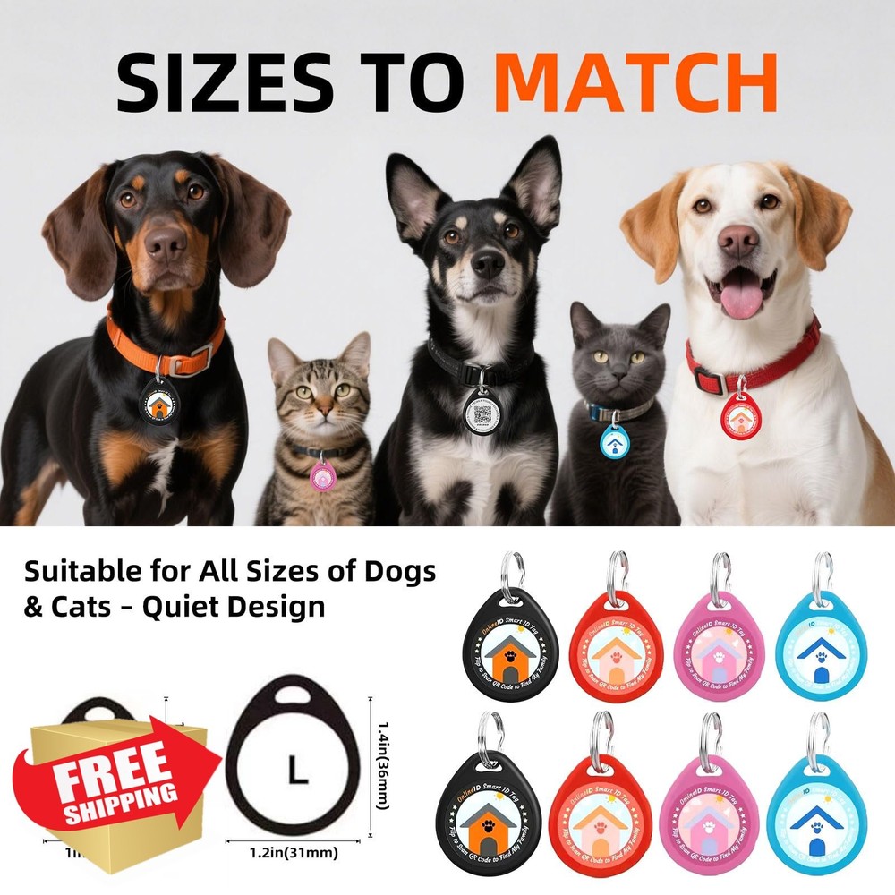 4 Pack Personalized QR Code Dog ID Tags, Editable, L