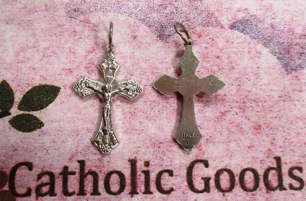 1  inch Silver Tone Oxidized Italian Crucifix