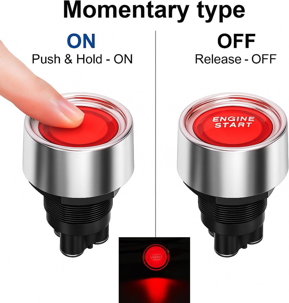 Universal 12V-24V/50A SPST Momentary Start Switch, Push Start Ignition Switch, L