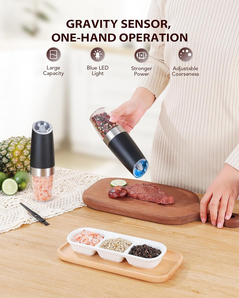 Gravity Electric Salt and Pepper Grinder Set Automatic Shakers Mill Grinder with