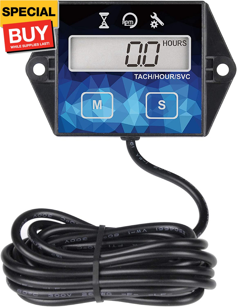 Small Engine Hour Meter, Digital Tachometer, Maintenance Reminder, Battery Repla