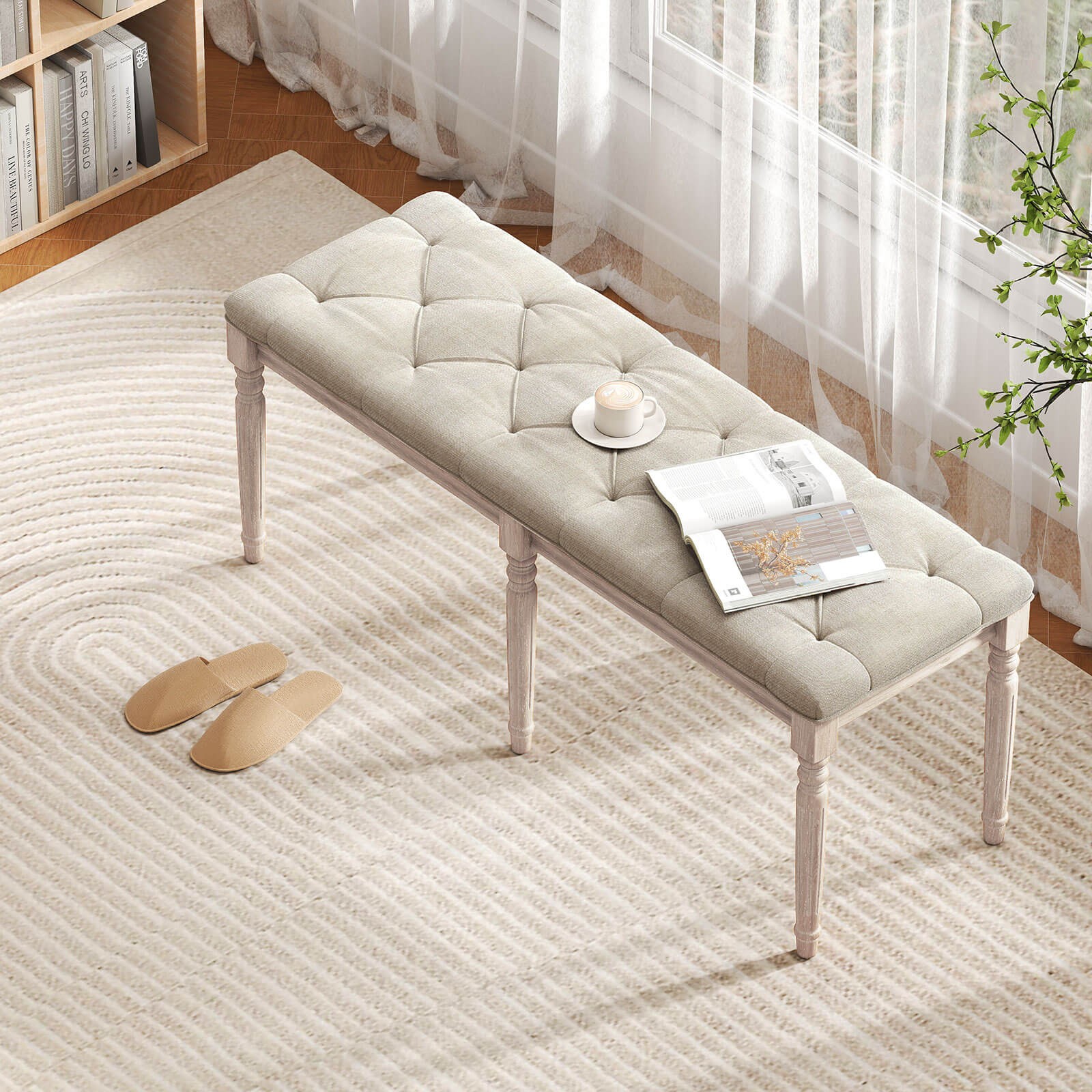 47.5” End of Bed Bench with Tufted Decoration & Antiqued Legs for Living Room