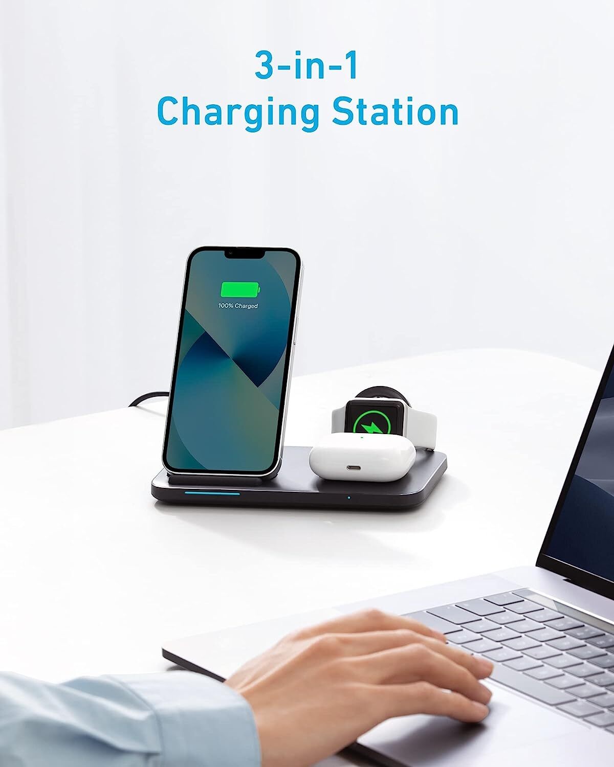 Anker 3-in-1 Wireless Charger Foldable QI Charging Station for iPhone 14-Refurb
