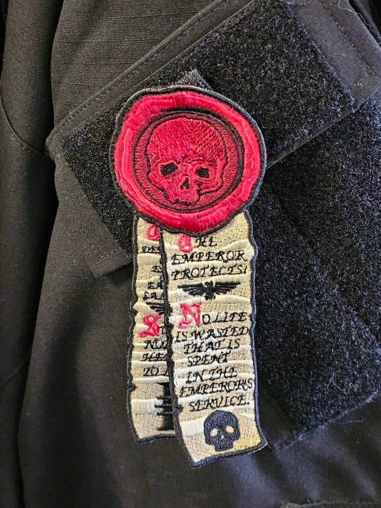 Grim Dark Purity Seal Wax & Scroll Embroidered Patch Hook Back Warhammer 40k