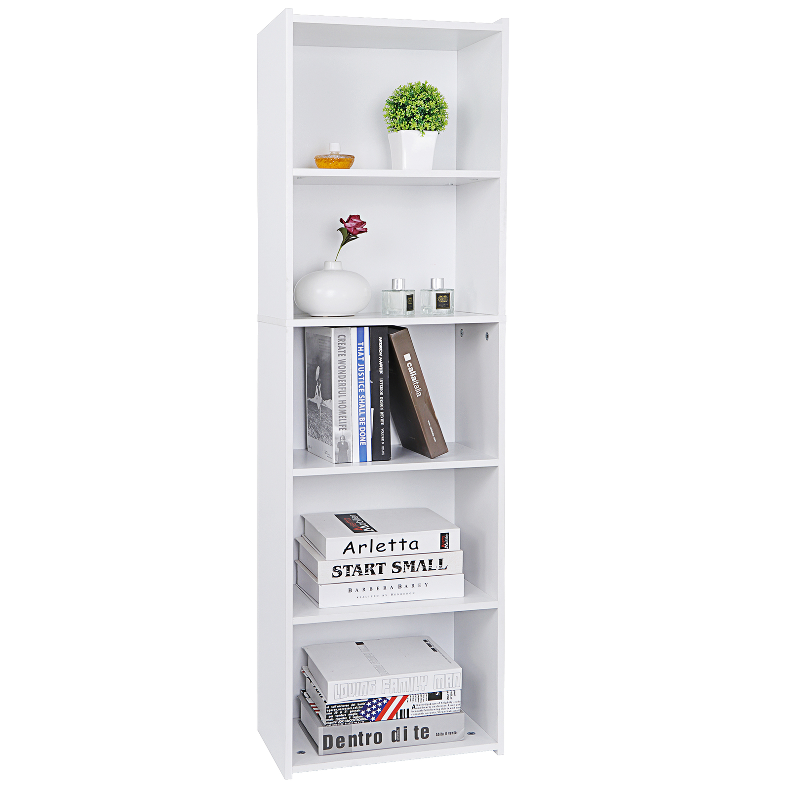 5 Shelves White Display Storage Cabinet Bookshelf for Home and Office