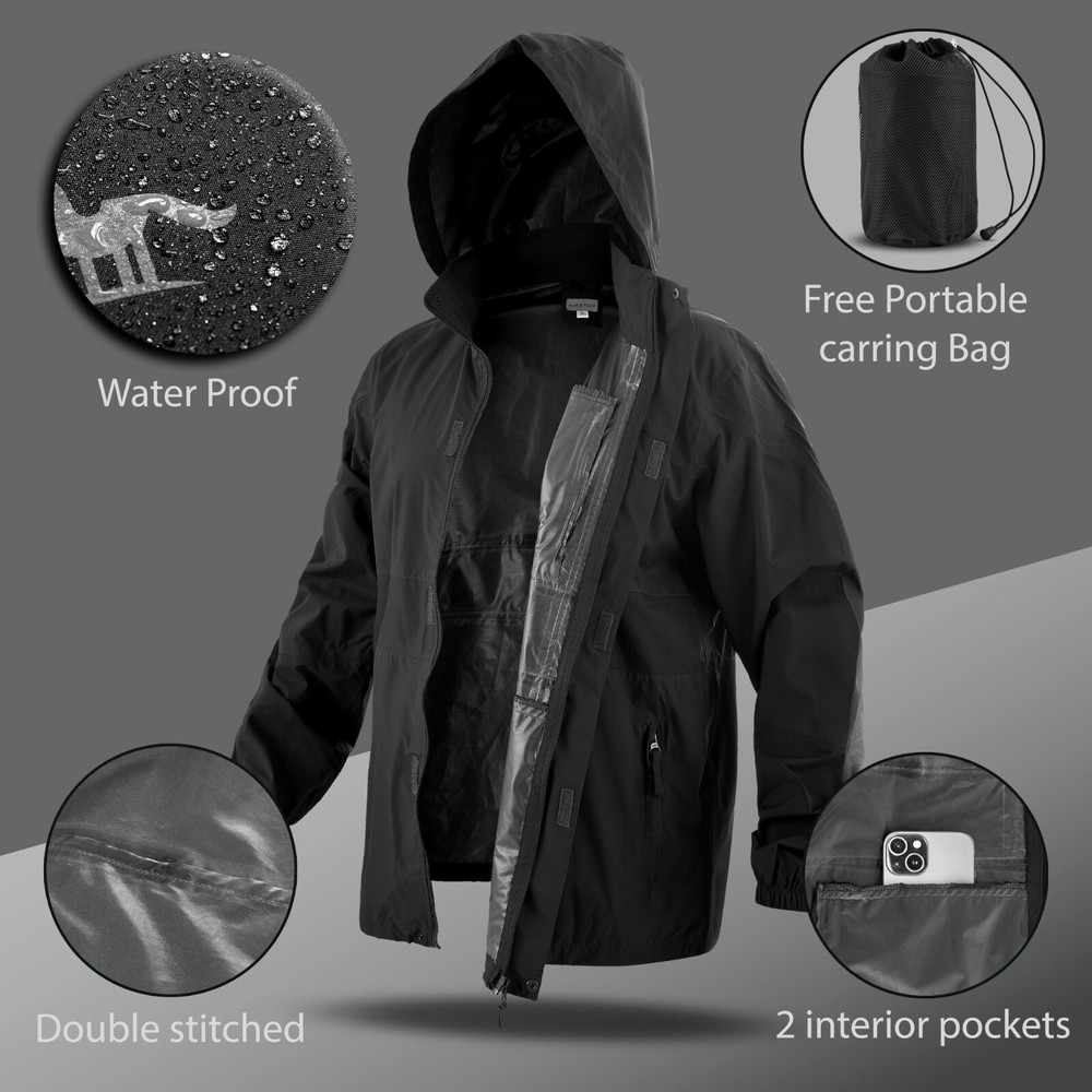 Rain Jacket Waterproof Hooded Light Weight Windbreaker