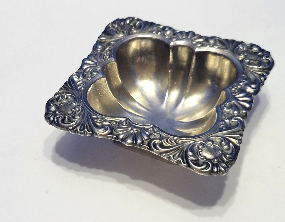 Antique Silverplated Salt Cellars Square and Shell Shaped Pair