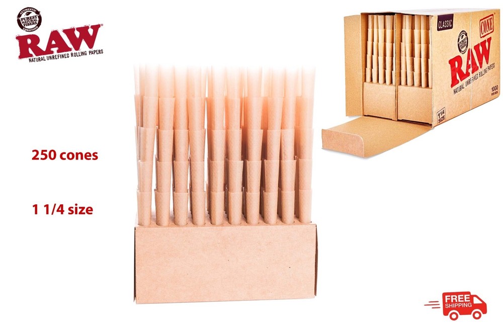 Raw Classic 1 1/4 Size Pre-Rolled Cone 250 Pack with Filter Authentic