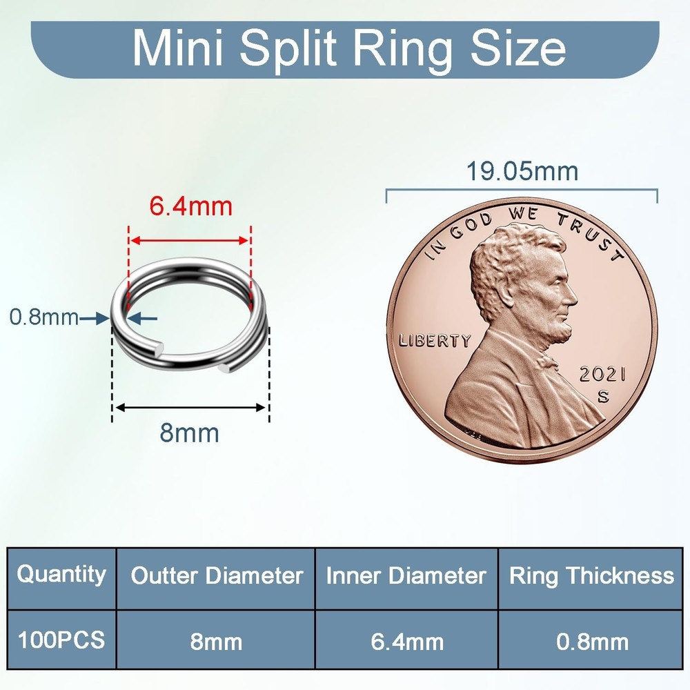 Silver 100pcs 8mm Tiny Split Ring for Keychains Jewelry Crafts Split Jump Rings