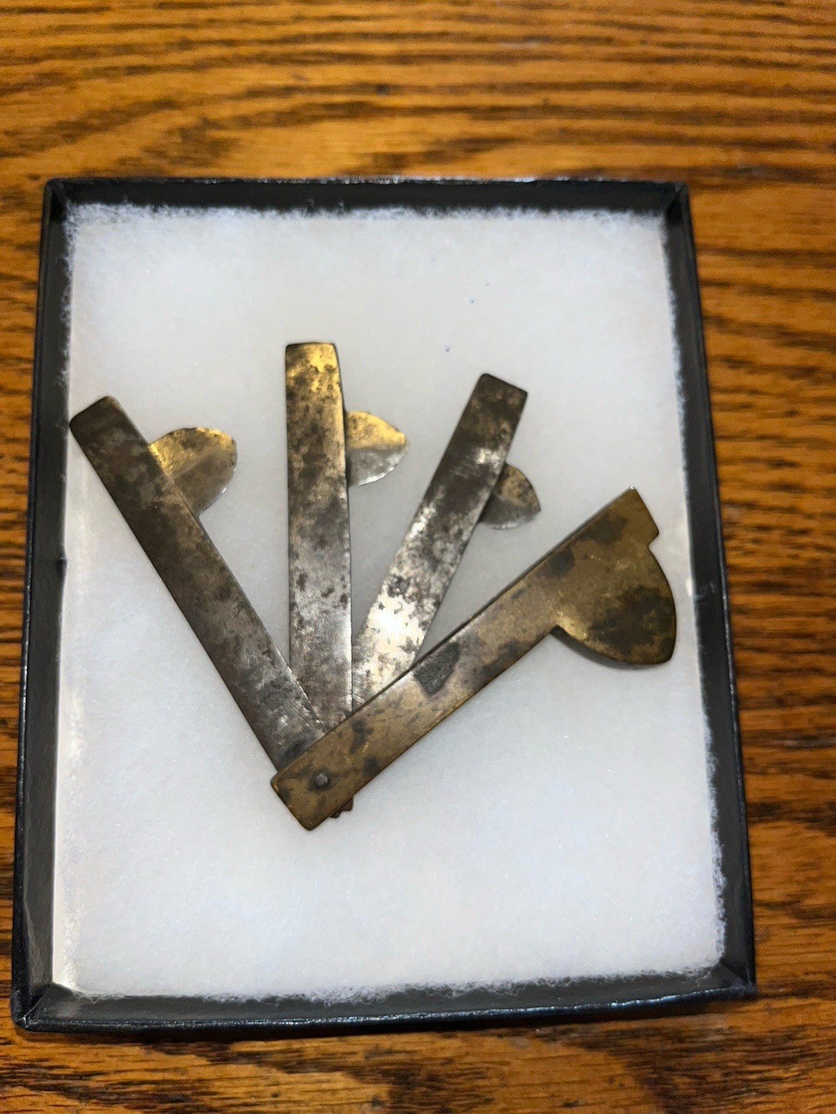 Antique 3 Blade Bloodletting Fleam In Display Box, Glass Top