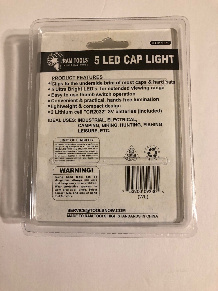 Ram Tools 5 LED Cap Light New Sealed With Batteries