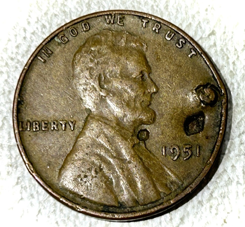 1951 Lincoln Wheat Cent with Obverse and Reverse Lamination Error Coin
