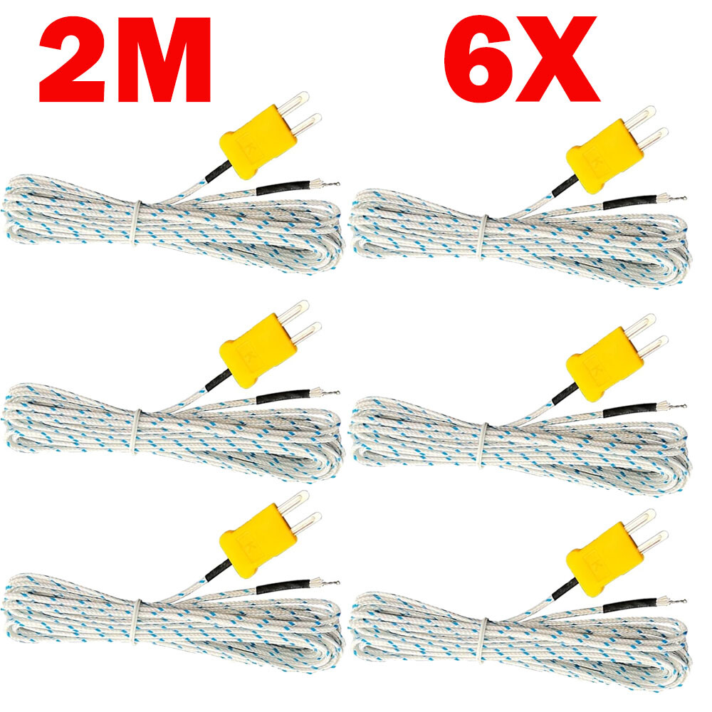 6PCS K Type Mini-Connector Thermocouple Temperature Probe Sensor 2M/6.6Ft Cable