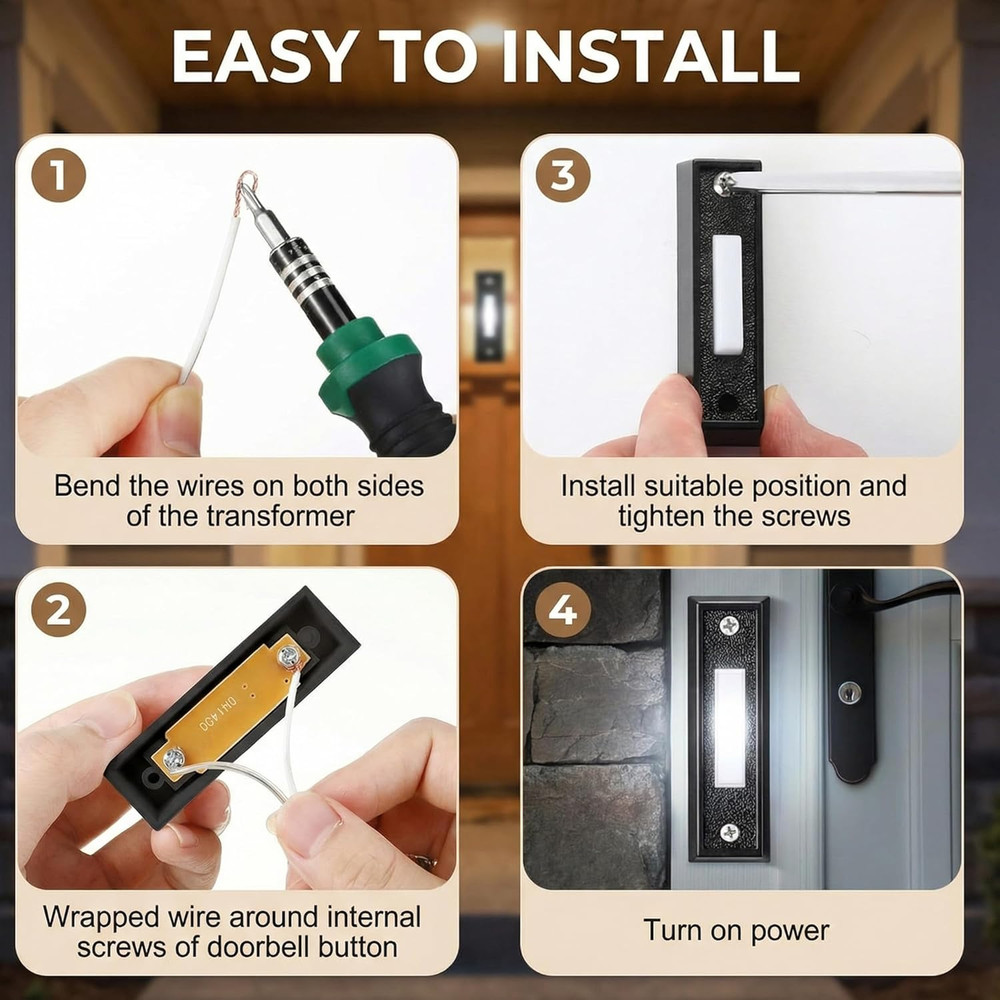 2 Pieces Lighted Doorbell Button, Wired Doorbell Push Button, Replacement Wall M