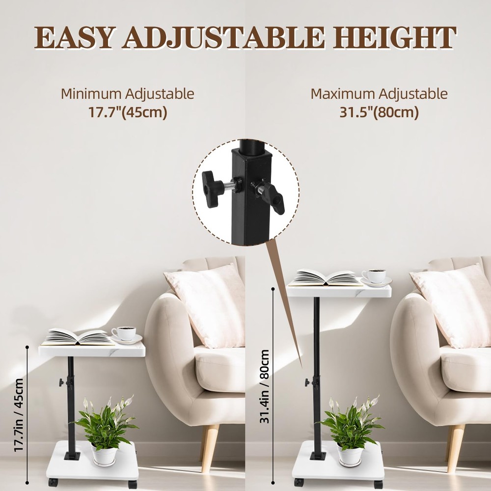 C Table Side Table End Table Adjustable Height，C Shaped End for Couch，Snack T...