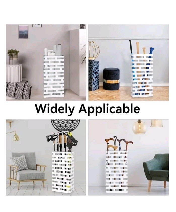 Indoor/ Outdoor Umbrella Stand Space Saving Detachable Tray Hooks Sturdy Metal