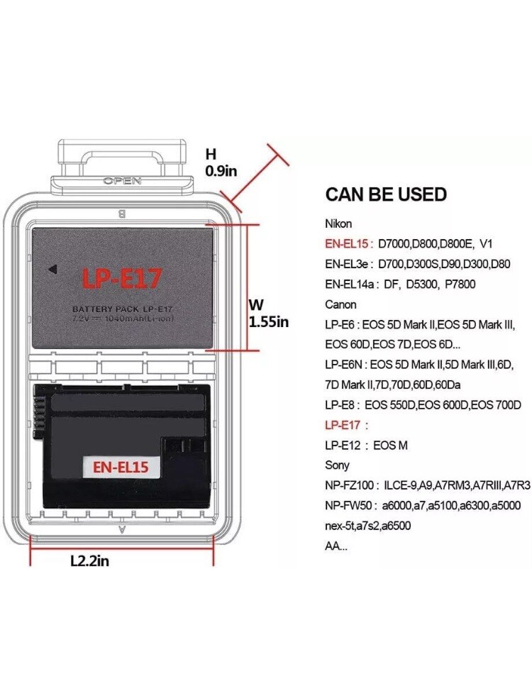 LENSGO Camera Battery Memory Card Case, Hard Protector Case Red