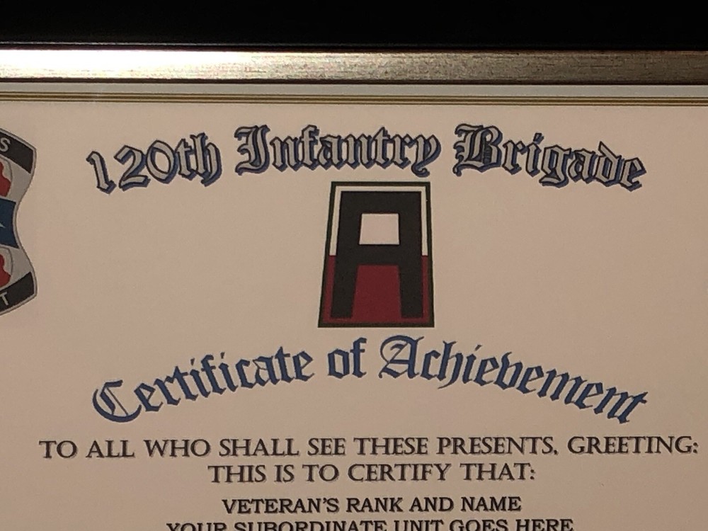 120TH INFANTRY BRIGADE - COA / (COMMEMORATIVE CERTIFICATE)