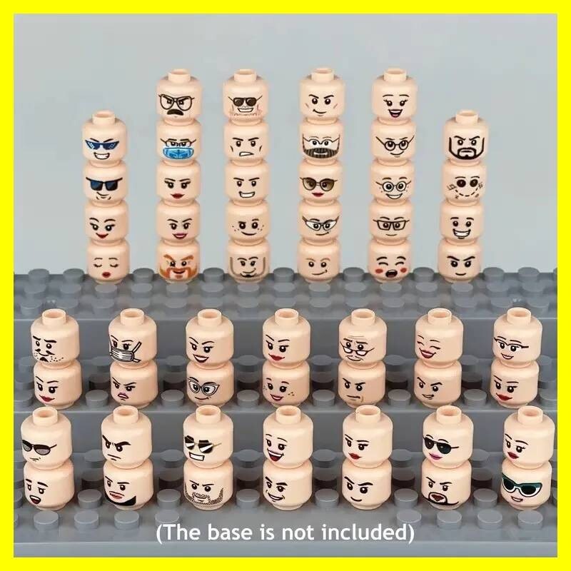 Minifigure Bulk Lot Of 56 Flesh Heads Male Female Facial Expressions Set