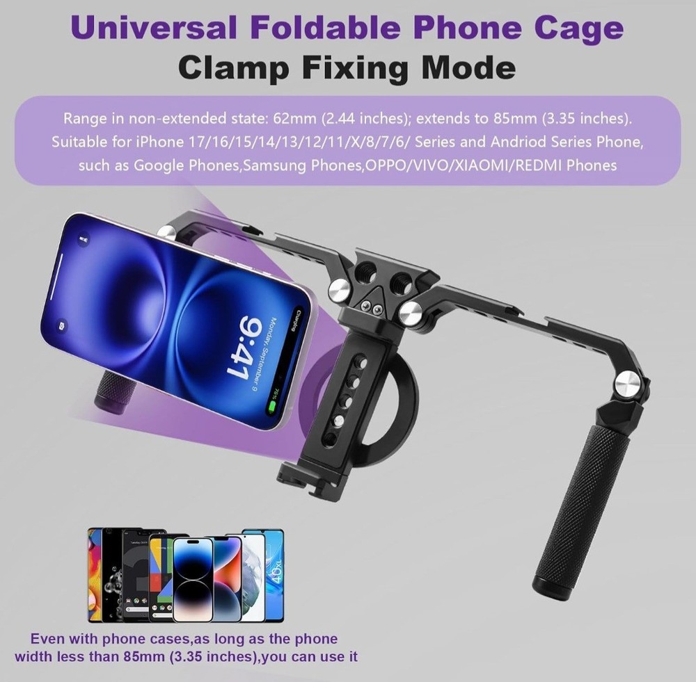 Foldable Phone Cage Stabilizer Magnetic Smartphone Rig & Handle - iPhone Android