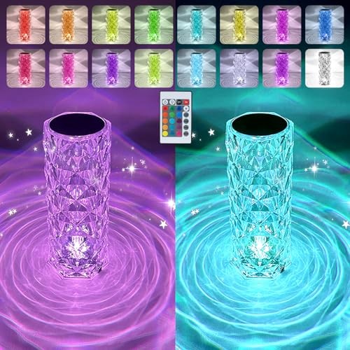 2 Pack Crystal Table Lamp, Remote and Touch Control Rose Wave Lamp, RGB 2Pack