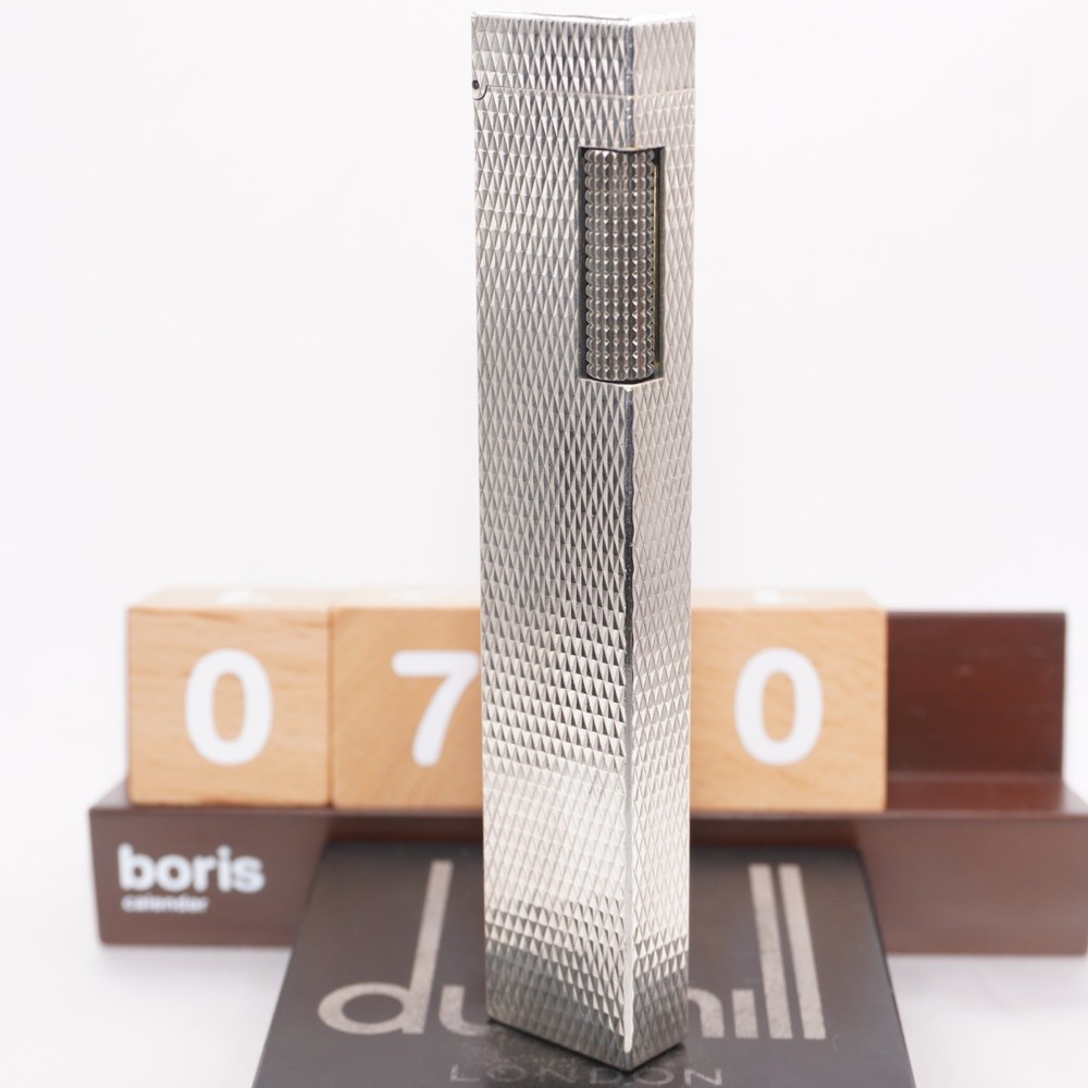 Dunhill Lighter LONGBOY Silver Diamond Pattern _Ultrasonically Cleaned_Working