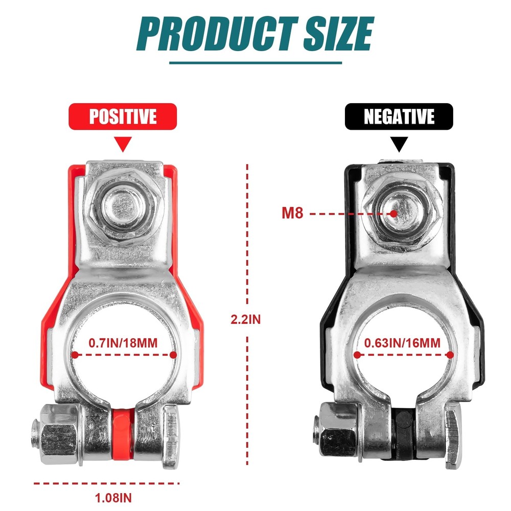 Battery Terminal Connector, Top Post Terminals, Positive and...