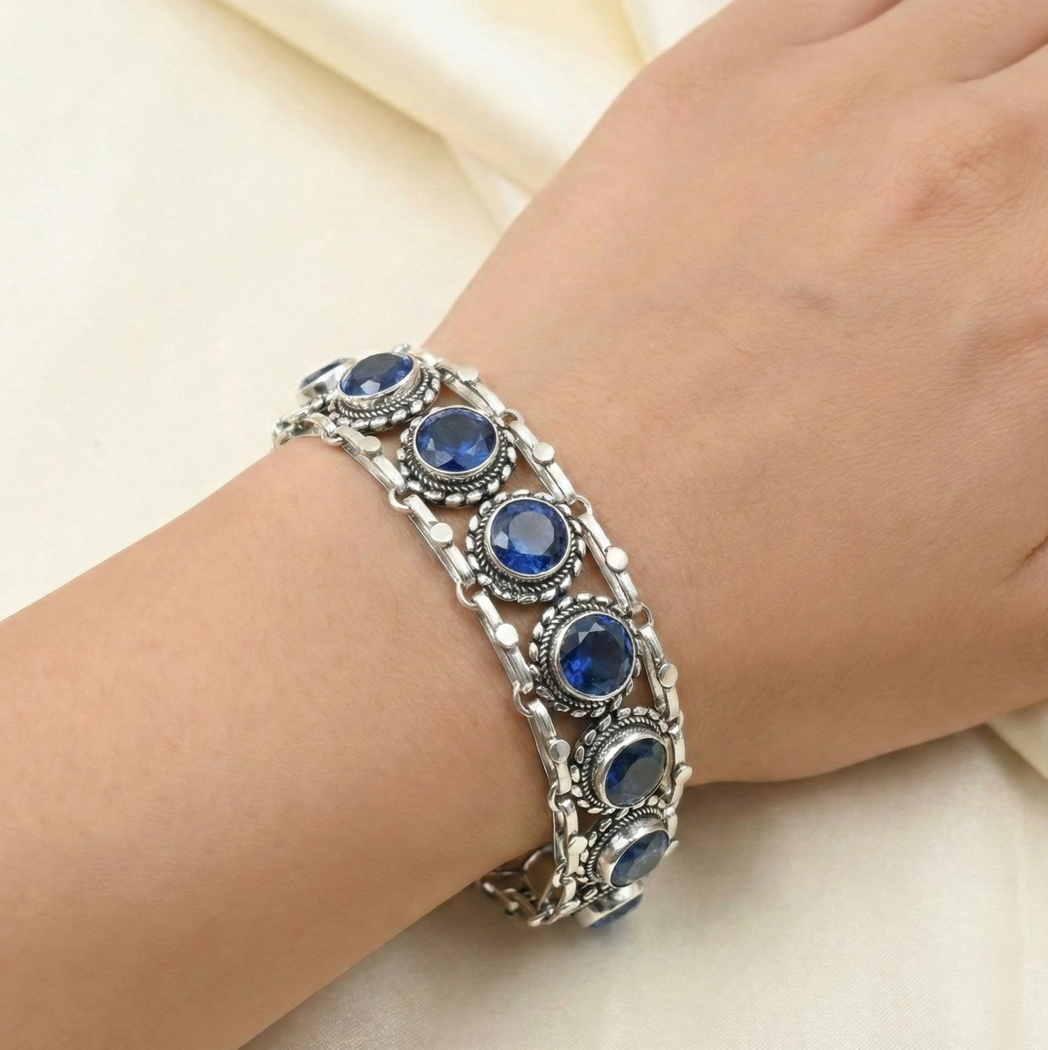 Blue Tanzanite Gemstone Handmade 925 Sterling Silver Jewelry Chain Bracelet ADJ