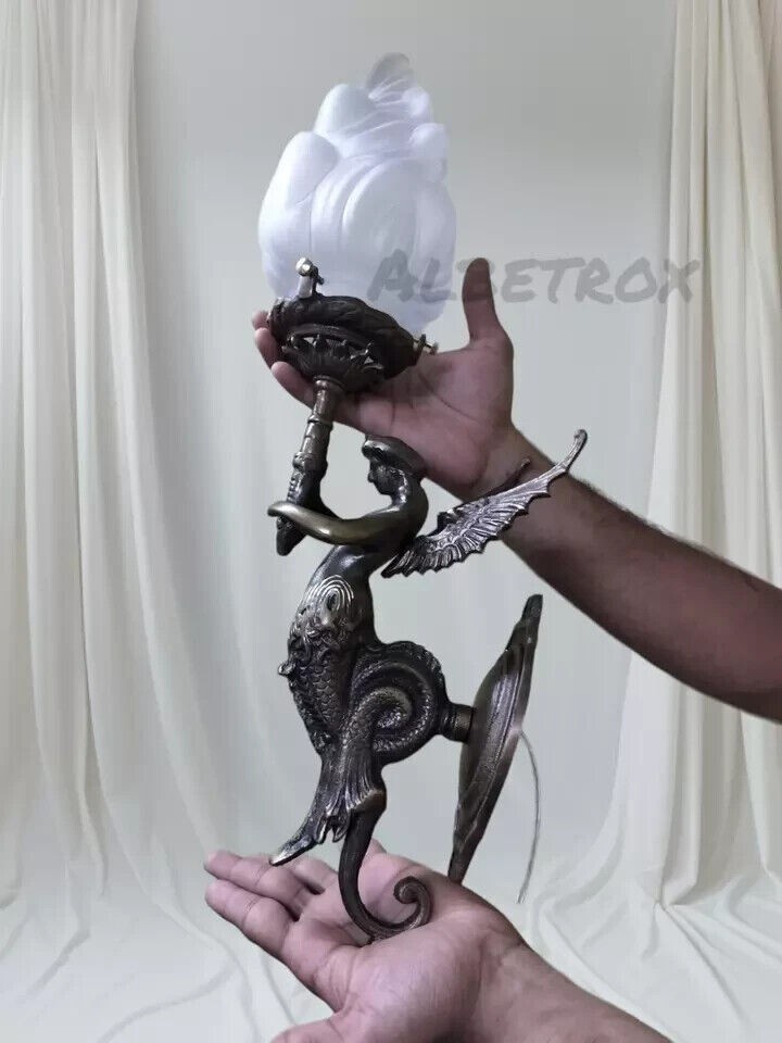 Antique Vintage Art Deco Brass Mermaid Wall Sconces - Nouveau Lamp Fixture Light