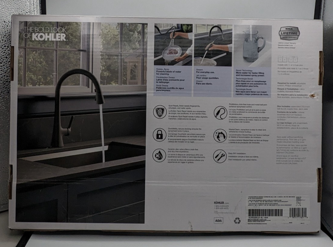 Kohler - Guild - Pull-Down Kitchen Faucet - Matte Black Finish- New Open Box