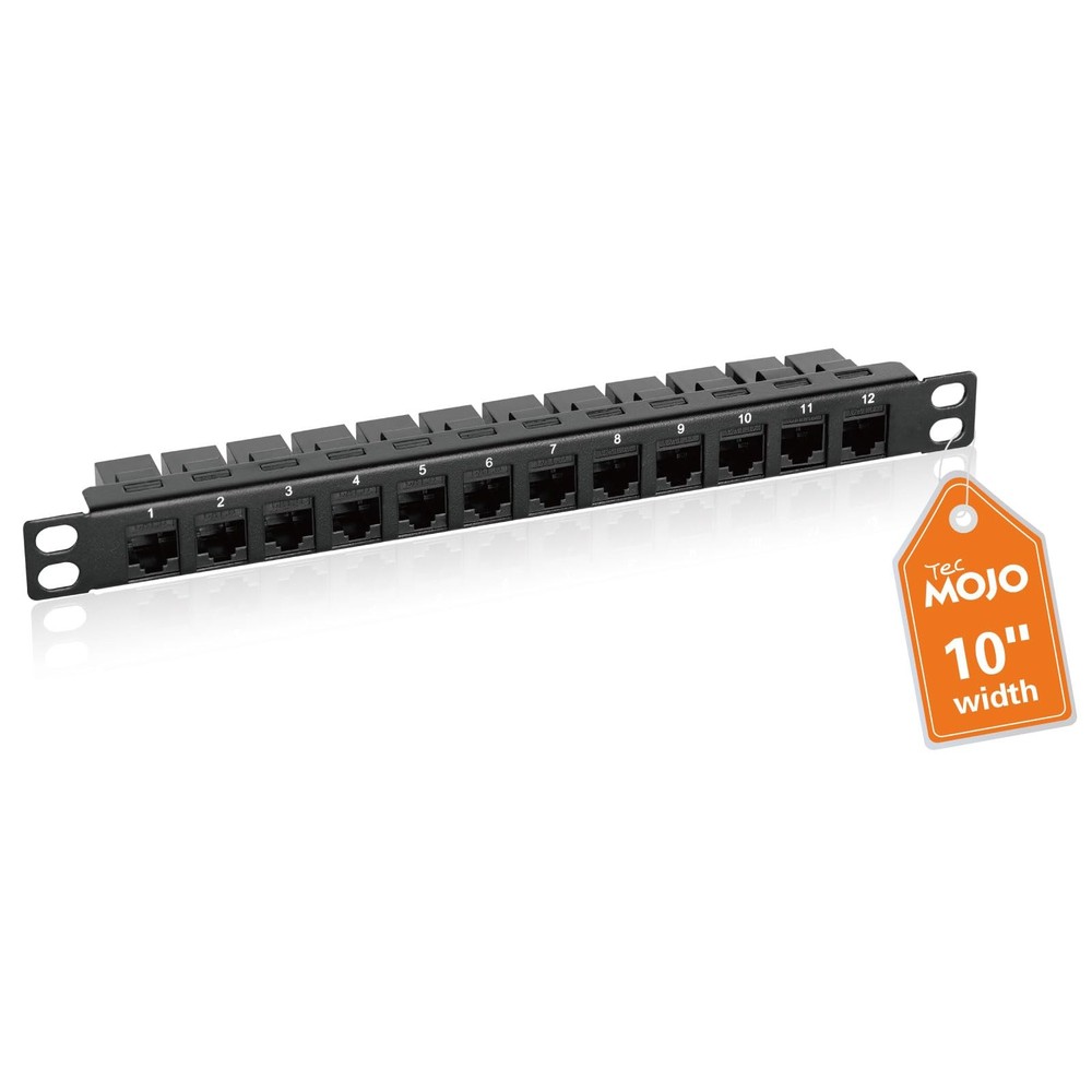 12-Port Cat6 Patch Panel 0.5U Rack Mount Keystone Coupler 10" Server Black