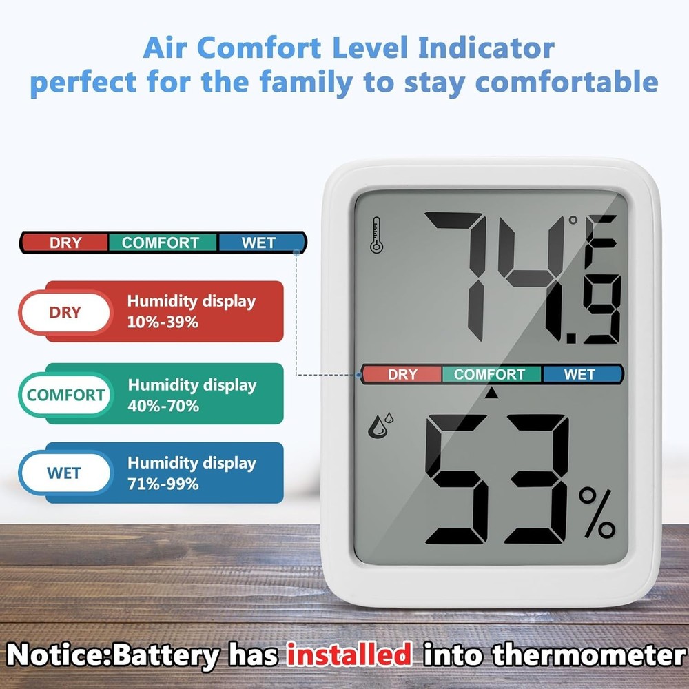 Precision Digital Thermometer & Hygrometer with Large LCD & Multiple Mounting...