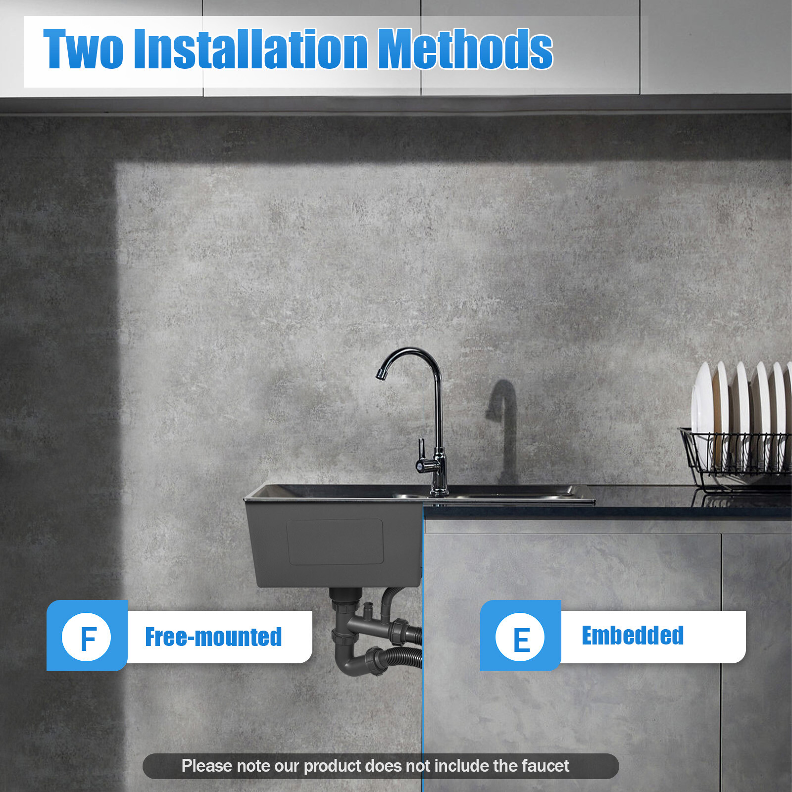 Double Bowl Composite Drop-in Kitchen Sink 2 Bowl Set Stainless Steel