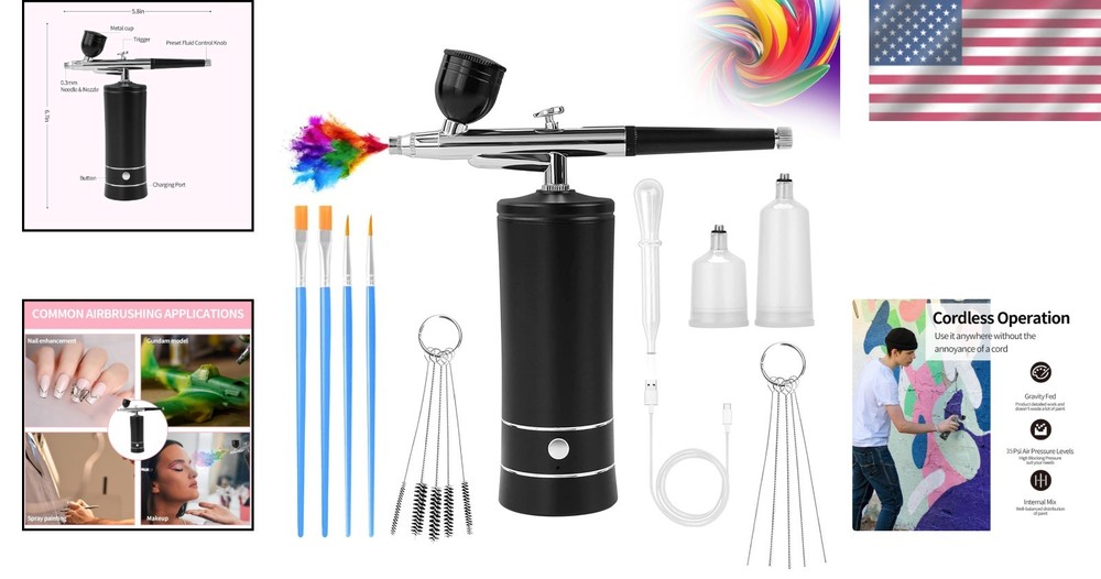 Wireless Airbrush Kit: Compact 5.9'' with Powerful Compressor & USB Charge