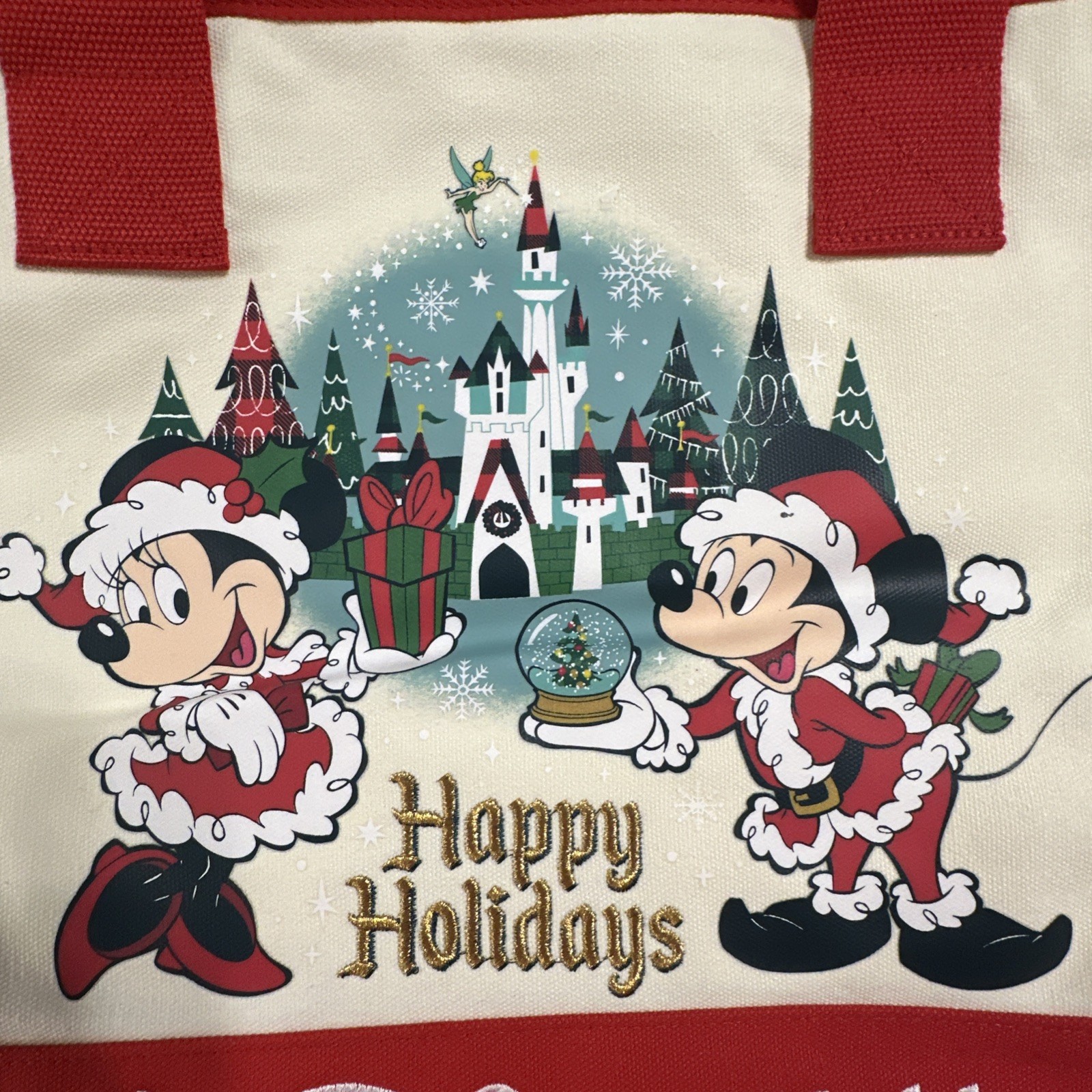 WALT DISNEY WORLD MERRY CHRISTMAS CANVAS TOTE BAG HAPPY HOLIDAYS MICKEY MINNIE