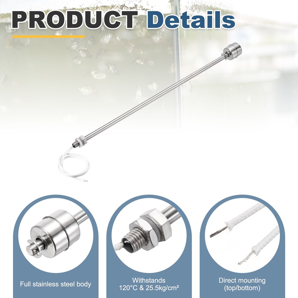 Float Switch 300mm Rod 0.5A Vertical Single Float for Pump/Alarm 2 Pcs