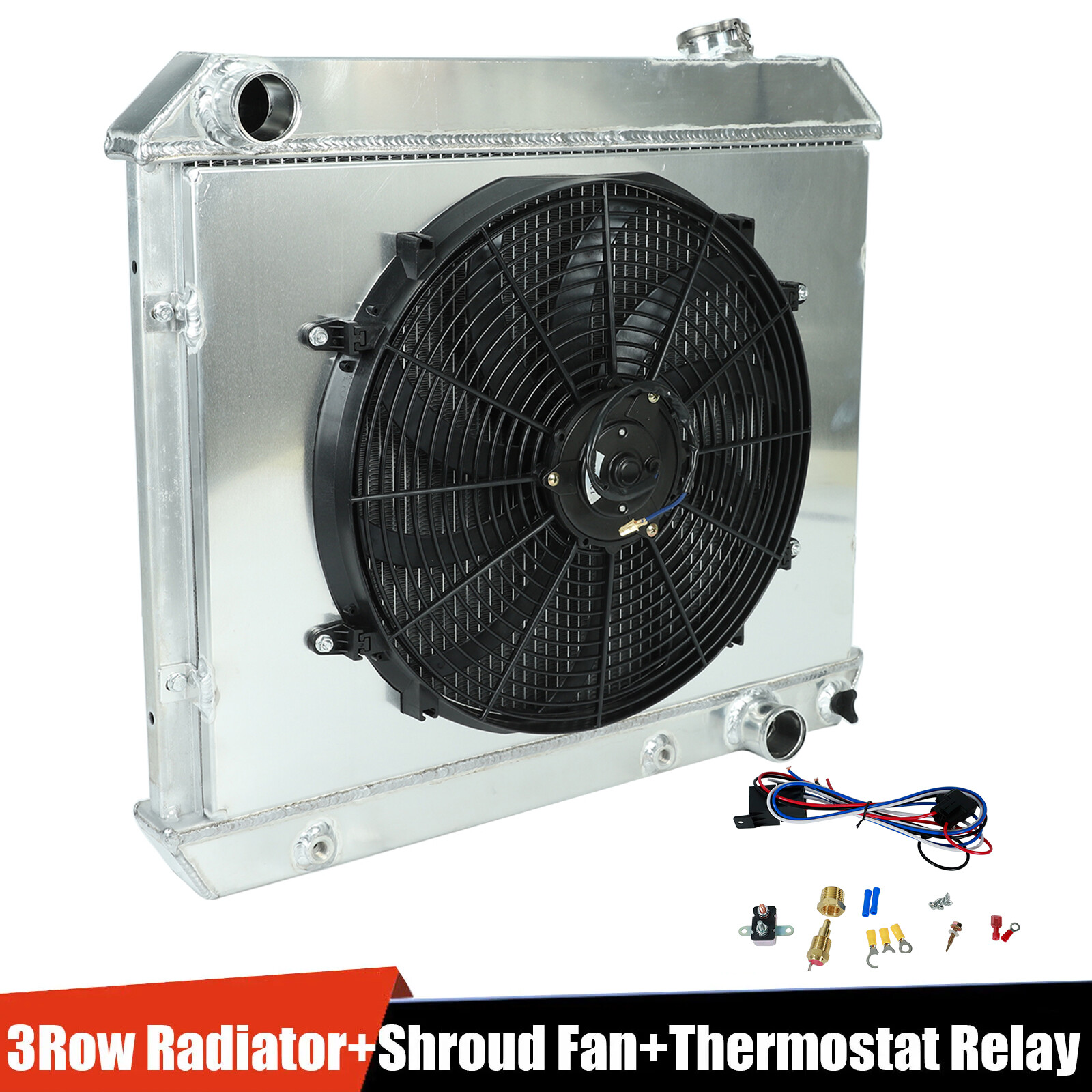 3-Row Radiator +Shroud Fan Relay Kit For 1963-66 Chevy C/K C10/C20/C30 Pickup V8