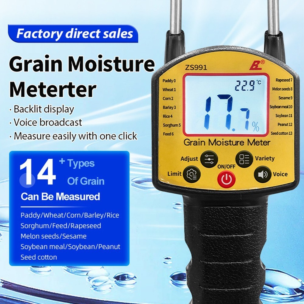 Moisture Meter for Multiple Grains Portable with LCD and Alarm Function