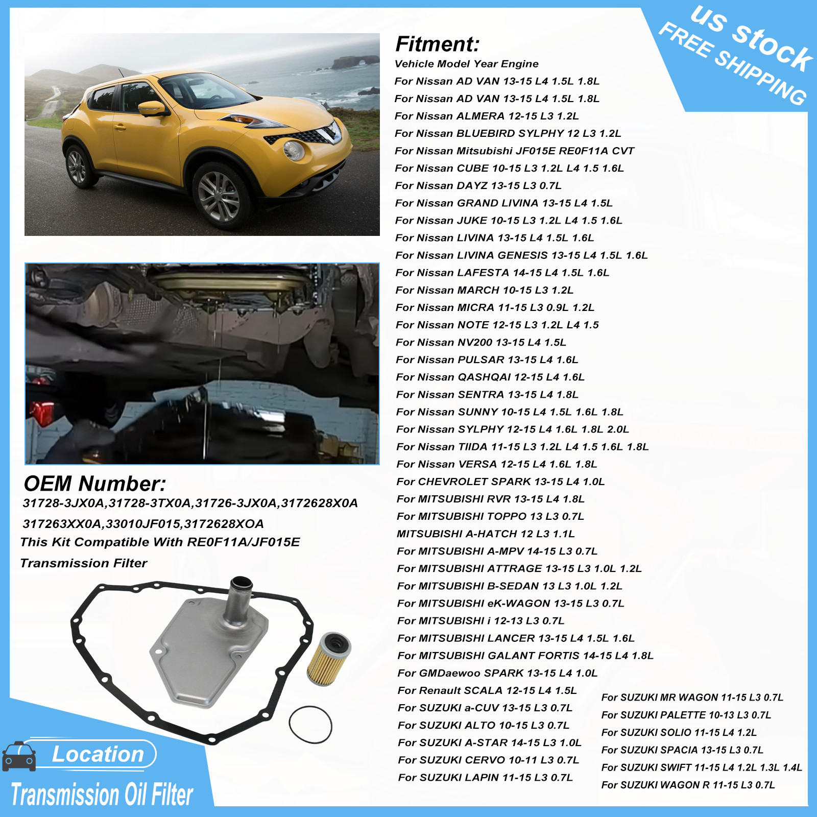 Auto Transmission Oil Filter &Gasket Kit Fits for Nissan SUZUKI MITSUBISHI Spark