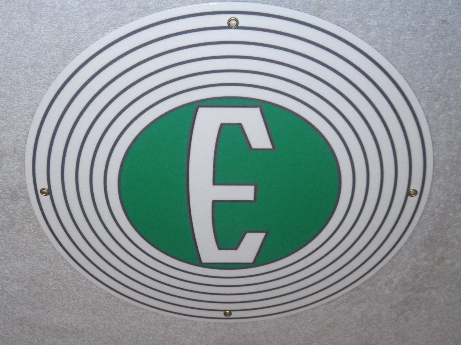 VINTAGE FORD "E" EDSEL 11 3/4" PORCELAIN METAL CAR, TRUCK, GASOLINE & OIL SIGN E