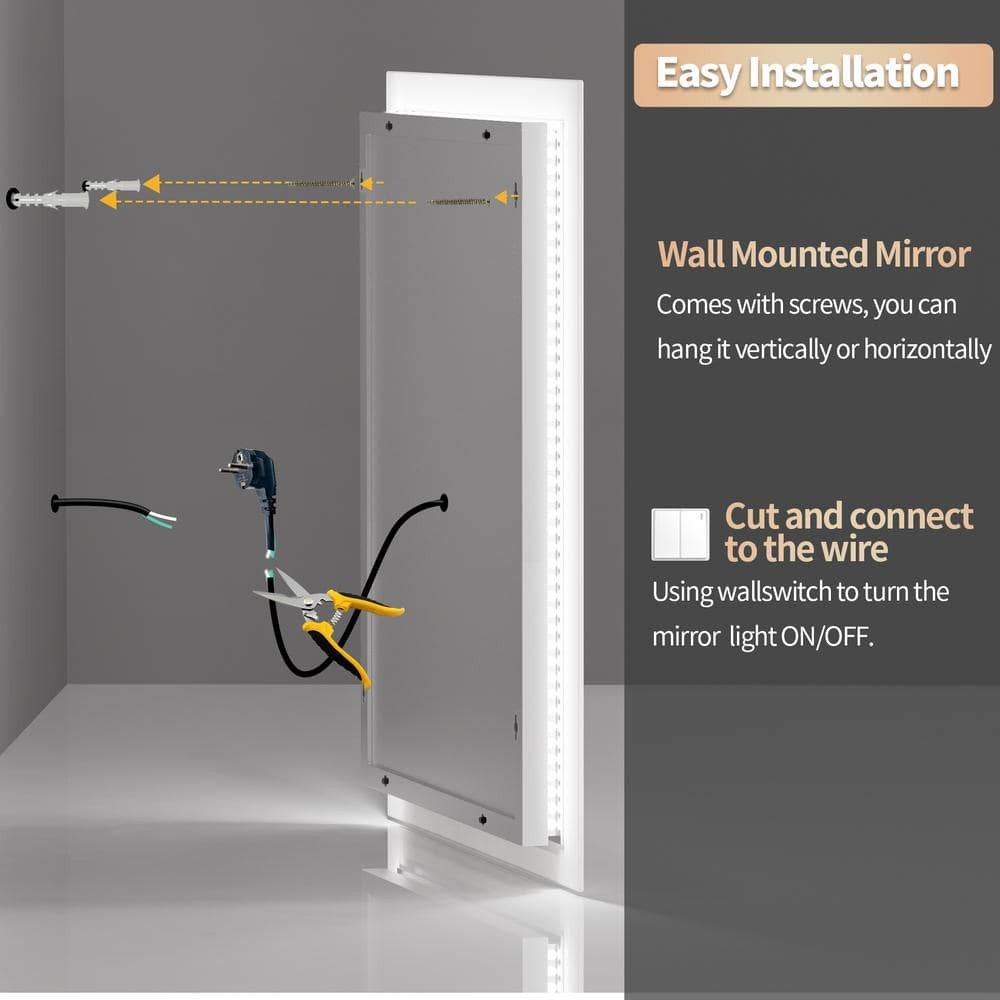 Wisfor 16 W x 20 H Large Rectangular Frameless 3000-6000K Dimmable Mirror