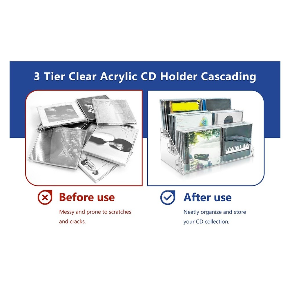 4Tier Clear Acrylic CD Holder Cascading CD Storage Rack,DVD/CD Display Rack6018