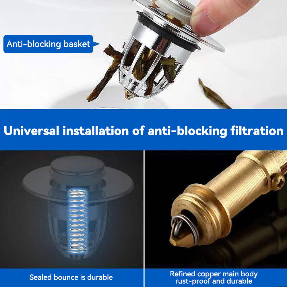 Universal Bathroom Sink Stopper Pop Up Drain Filter Bullet Core Push Plug Bounce