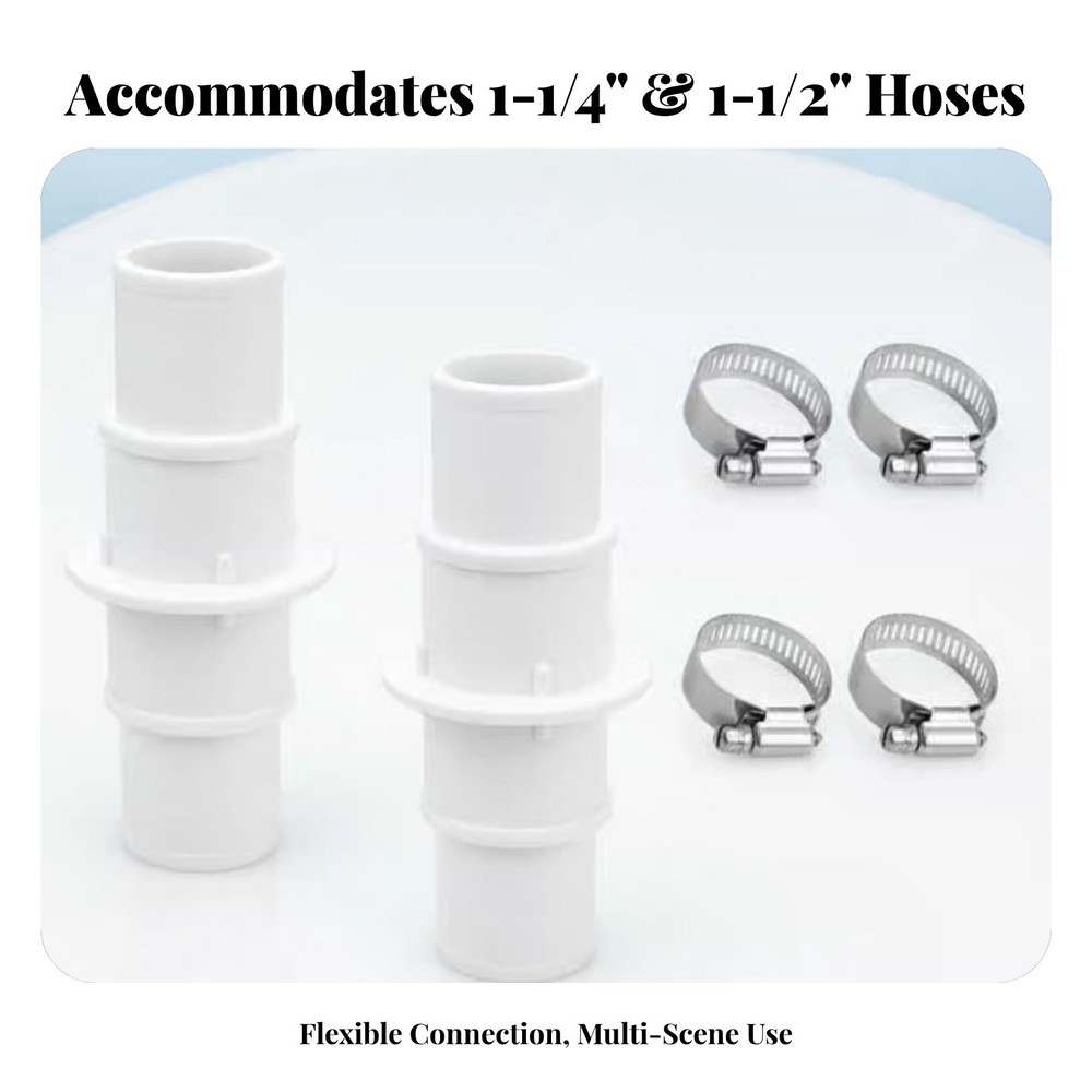 Pool Hose Connector Coupling Adapter, with 4 Hose Clamps