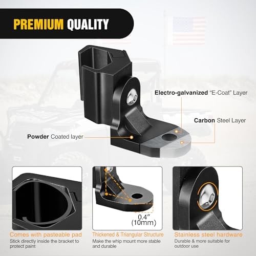 Heavy Duty Adjustable UTV Flag Antenna with Light Mount