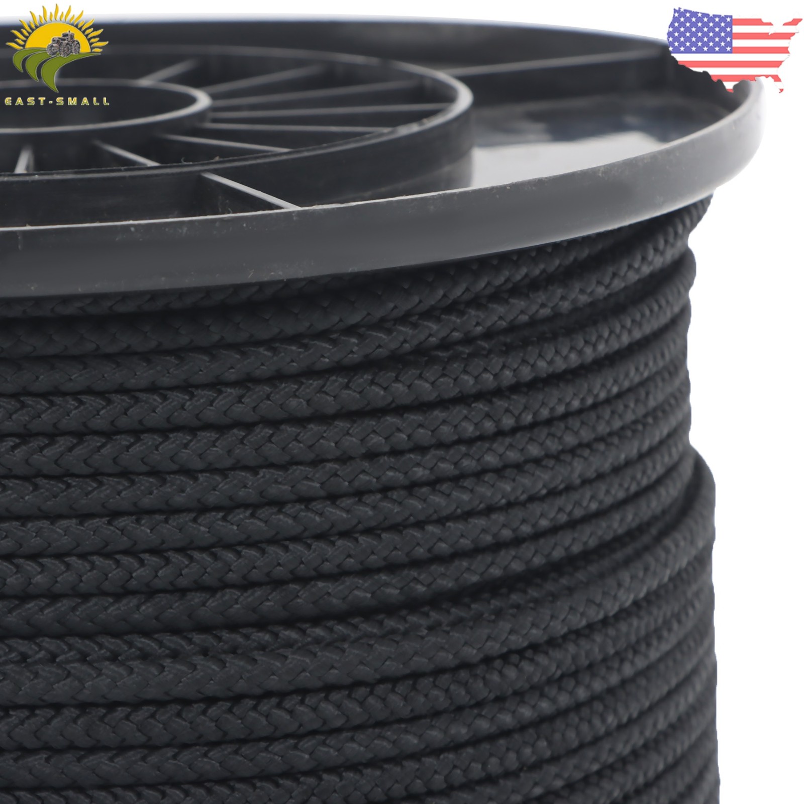 3/16" Black Dacron Polypropylene Rope 500 Ft Spool High UV & Abrasion Resistance