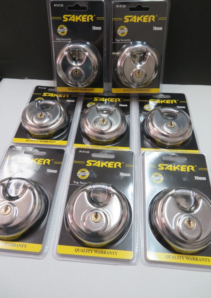 Lot 24 Saker 70mm Disc Pad Lock Locks / Keyed Same