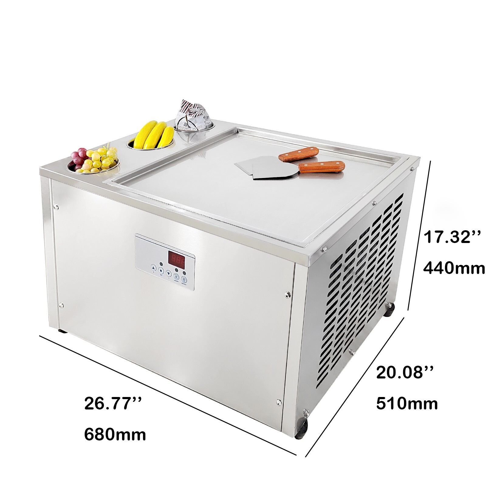 Kolice commercial 45x45cm fry ice cream machine, single square ice pan - 3 tank