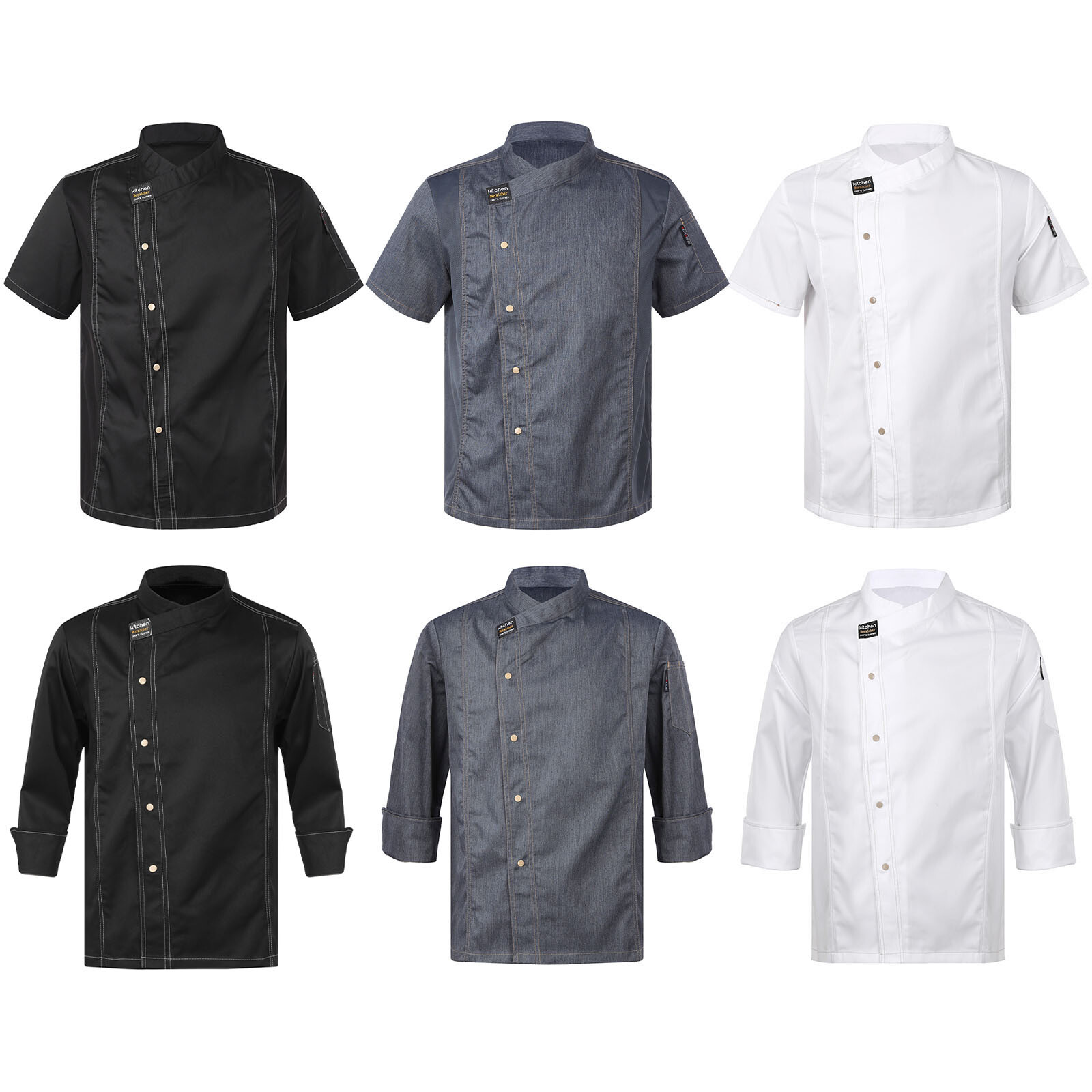 Unisex Men's Chef Coat Jacket Women Kitchen Cooking Work Chef Shirt Tops Uniform