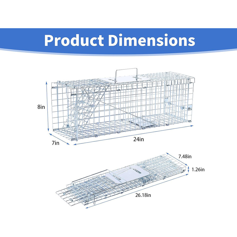 Live Animal Trap Extra Large Rodent Cage Garden Rabbit Raccoon Cat 24"X8"X 7.5"